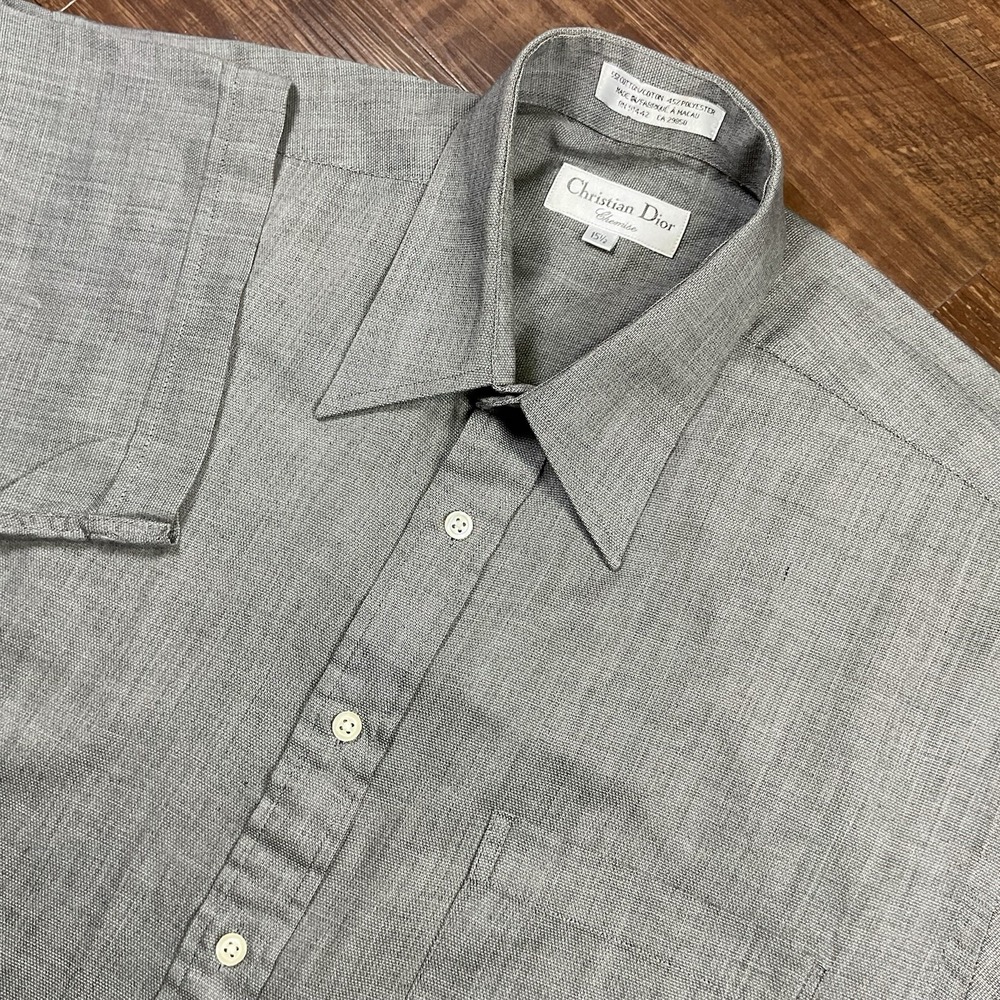 Vintage Christian Dior Chemise Shirt Men's 15.5 Gray Short Sleeve Cotton Blend